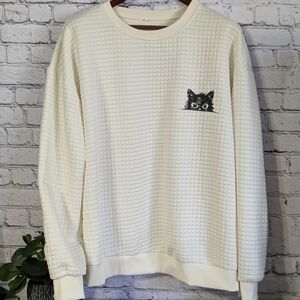 Lightweight waffle sweatshirt, cat print